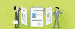 Credit istory bad and good. Credit score, credit report, credit rating, bank credit, finance score, business loan or debt, excellent budget, banking report, rating mortgage illustration