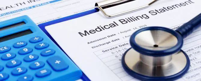 Medical bill and insurance form with calculator